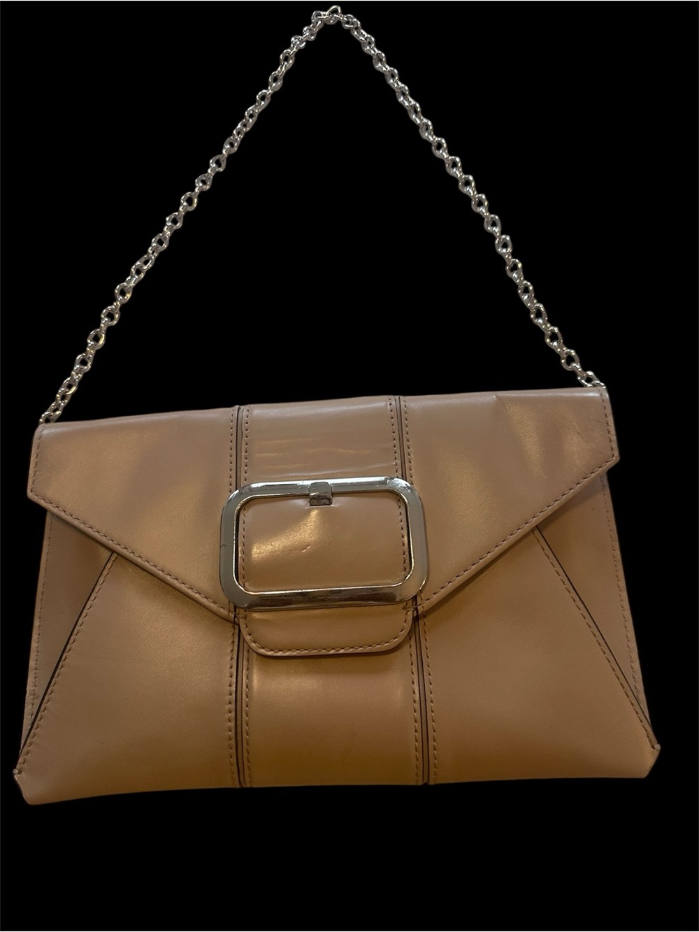 Banana Republic Taupe Leather Envelope Clutch with Silver Chain